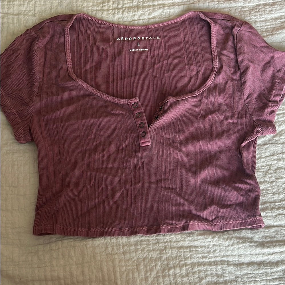 Aeropostale Purple Ribbed Crop T-Shirt